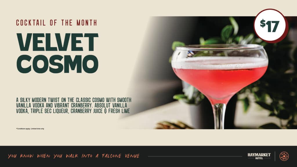 Velvet Cosmo cocktail promo